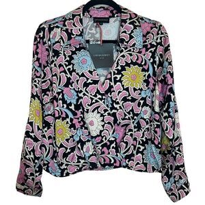 CYNTHIA ROWLEY NWT Long Sleeve Floral Faux Wrap Top M